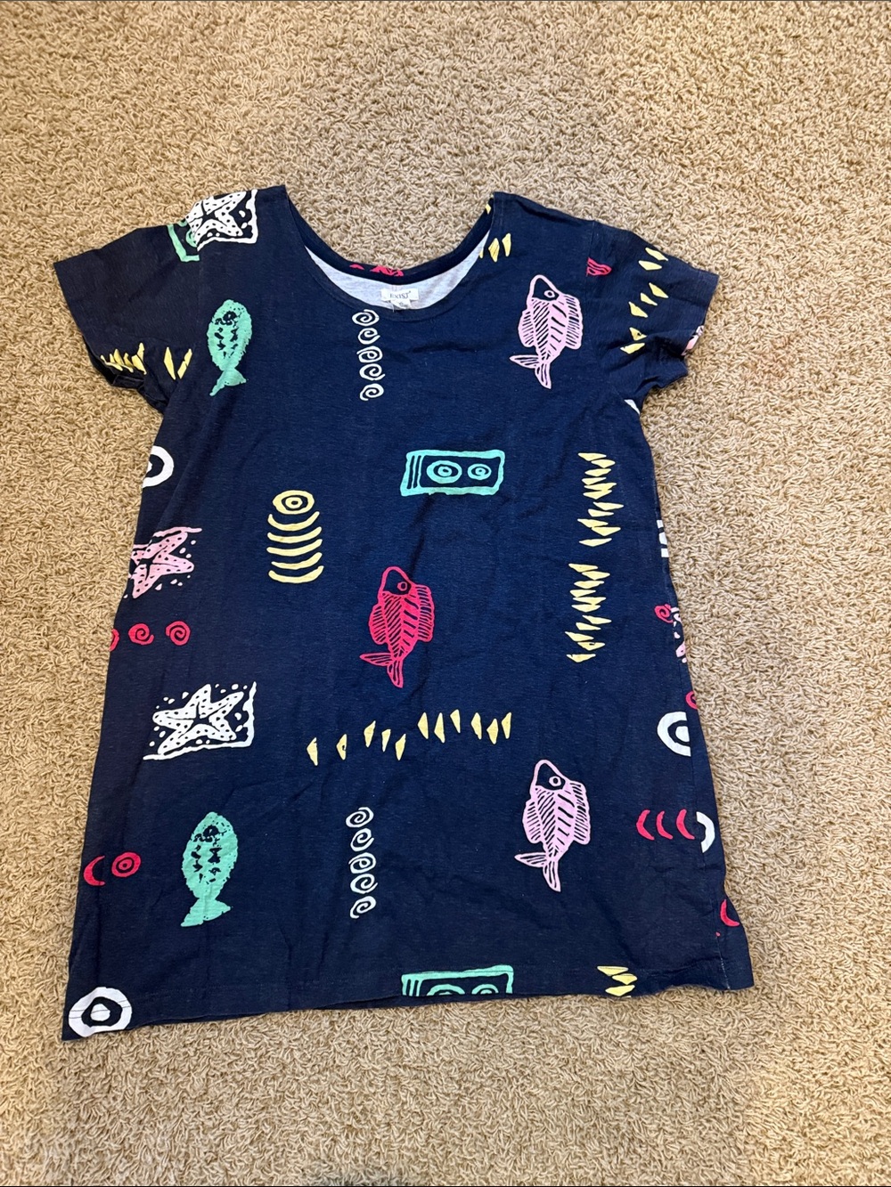 Women’s Exist Navy Beach Ocean Fish Print Tee Dress XL